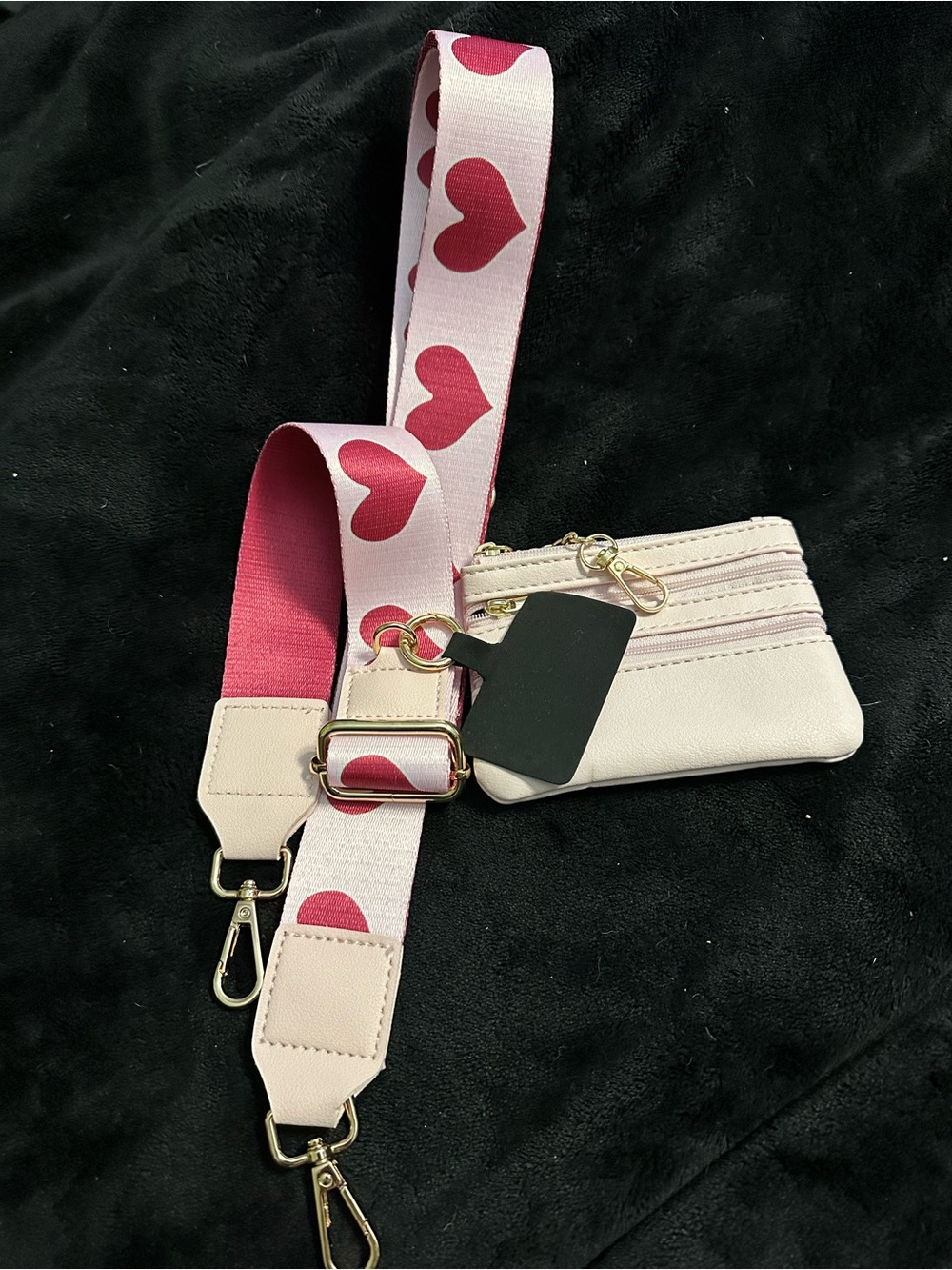 Pink Heart-Print Strap Crossbody Pouch